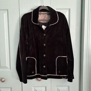 Onque‎ Casuals Womens Y2K Black Velvet Button Blazer Top Large Hipster Vintage